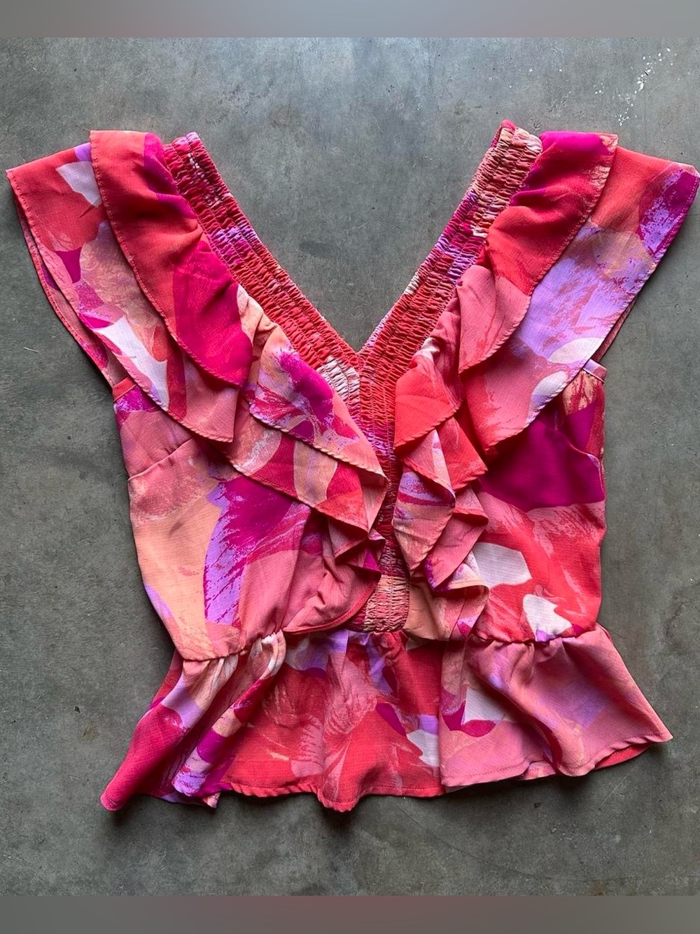Pink and orange floral ruffle top
